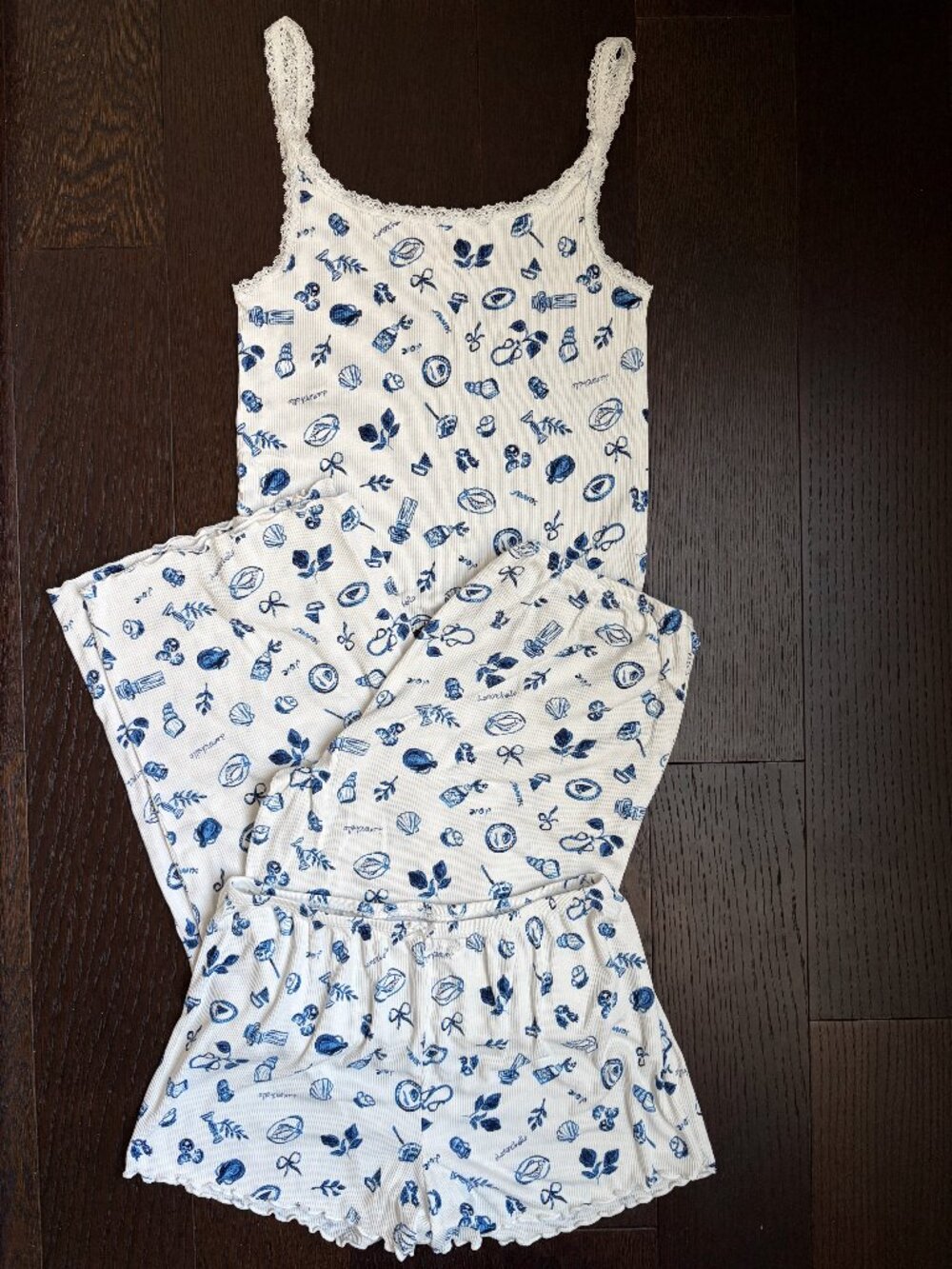 Colsie Italian Summer Themed 3-Piece Pajama Set (Blue & White) - Extra Small